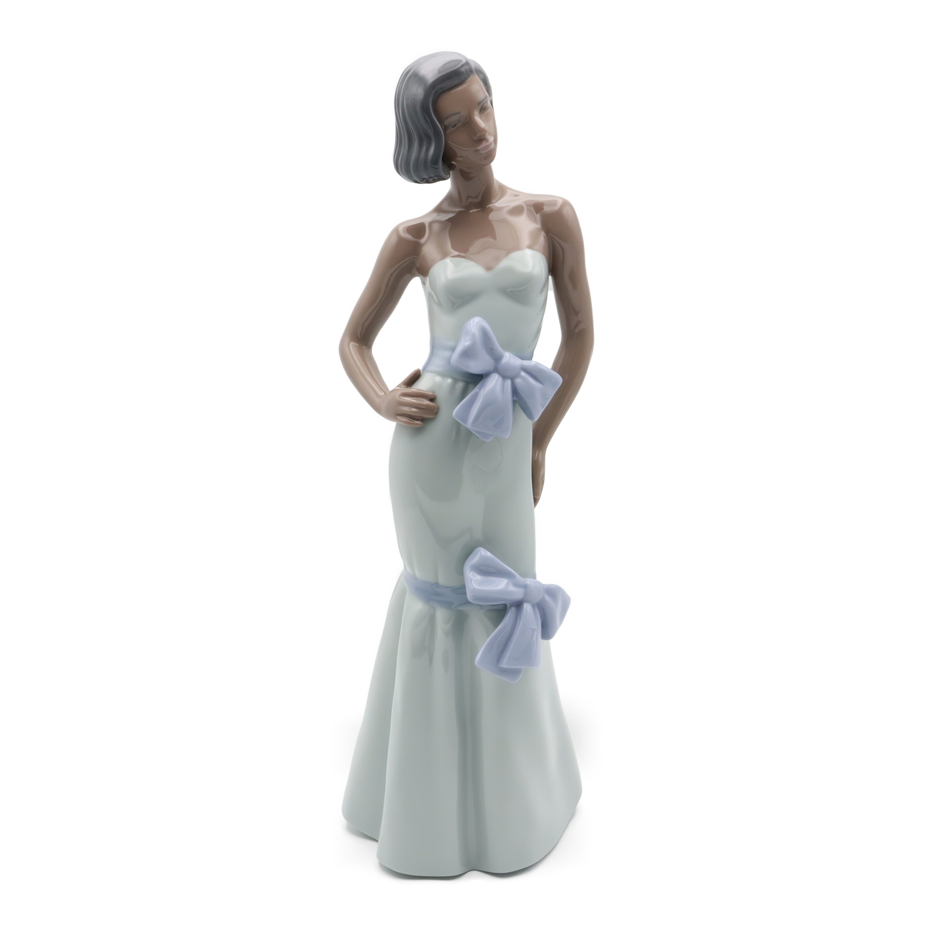 NAO Lladro Daisa Figur, Dunkle Dame In Blau, Porzellanfigur, Elegante Frau, Handbemalt